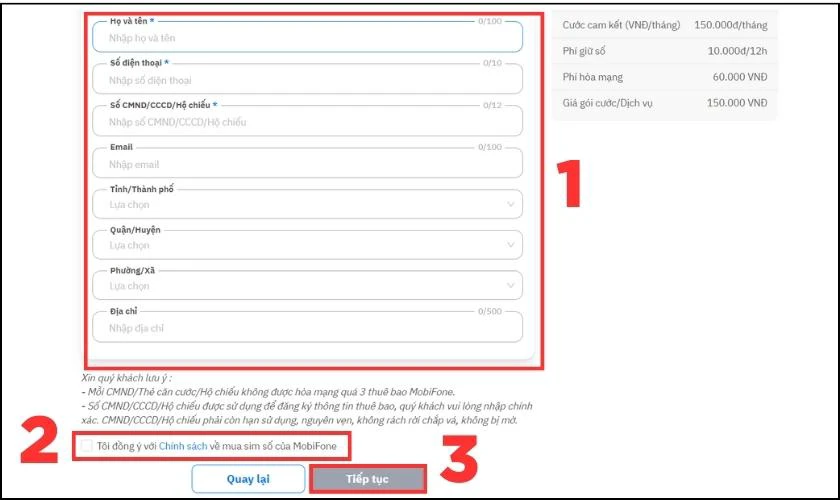 Tiến h&agrave;nh điền th&ocirc;ng tin c&aacute; nh&acirc;n để mua SIM