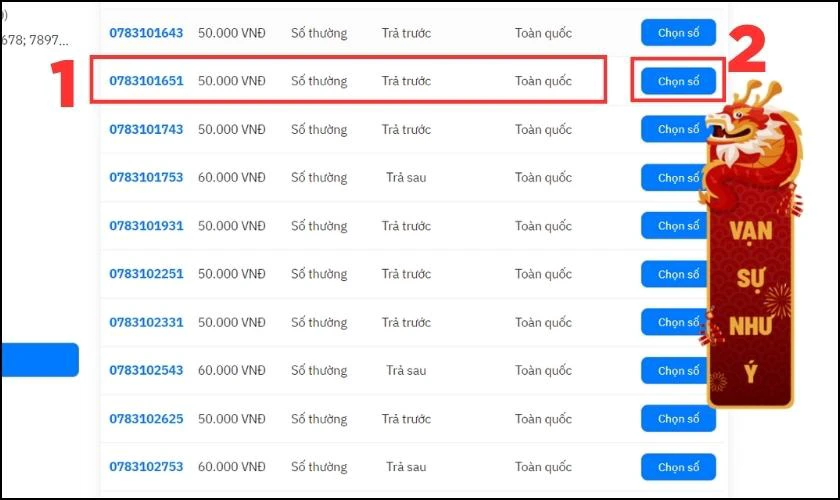 Nhấn Chọn số sau khi lựa chọn được số ưng &yacute;