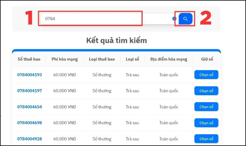 Sau đ&oacute; bạn h&atilde;y g&otilde; t&igrave;m số 0784 tại thanh t&igrave;m kiếm