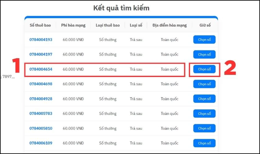 Chọn lựa số theo &yacute; muốn v&agrave; nhấn Chọn số