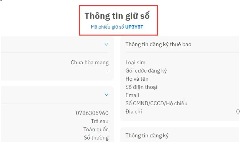 M&agrave;n h&igrave;nh sẽ hiển thị M&atilde; phiếu giữ số