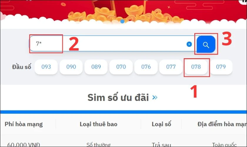 Bạn chọn đầu số 078 v&agrave; nhập 7* ở khung t&igrave;m kiếm