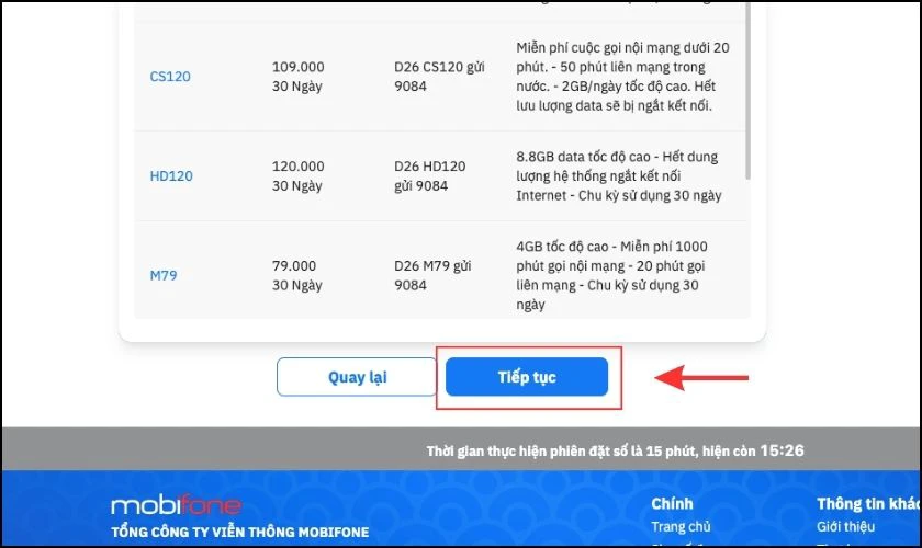 Bạn bấm Tiếp tục để qua bước tiếp theo