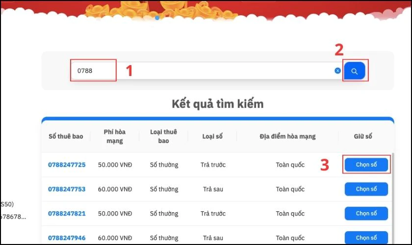 Bạn nhập đầu số 0788 v&agrave;o &ocirc; rồi nhấn tiếp v&agrave;o k&iacute;nh l&uacute;p để t&igrave;m kiếm
