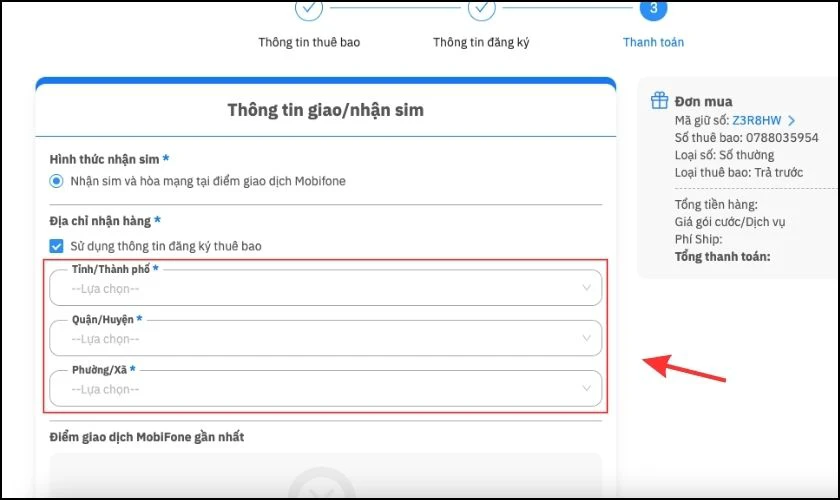 Nhập địa chỉ để lấy SIM