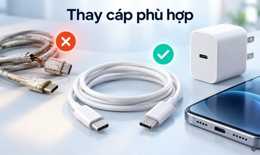 Thay dây sạc phù hợp khi phát hiện hư hỏng