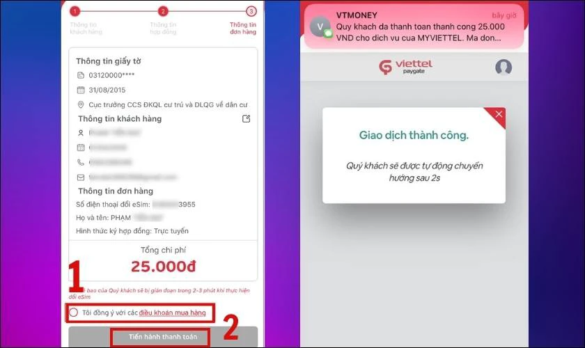 Nhấn chọn đồng ý đổi eSIM