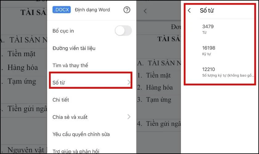 Kết quả sau khi đếm k&yacute; tự tr&ecirc;n điện thoại bằng Google Docs 