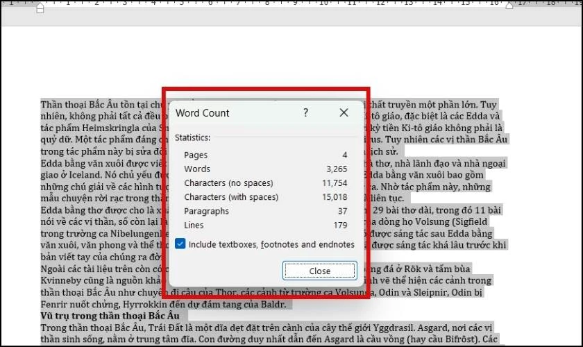 Word Count hiển thị số từ vừa được b&ocirc;i đen