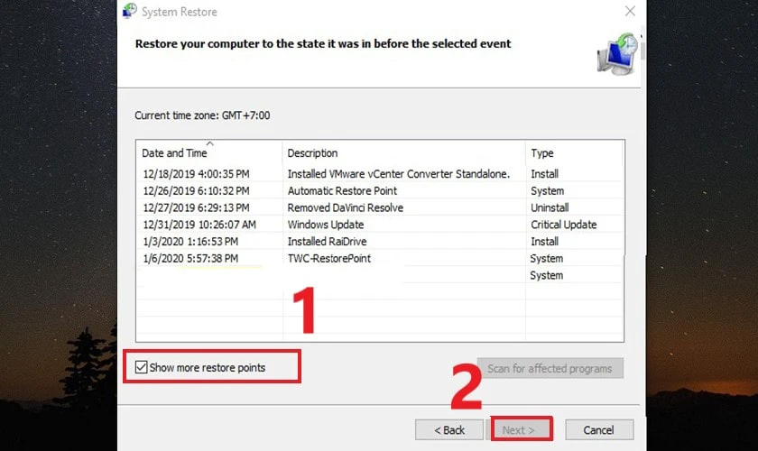 Show more restore points