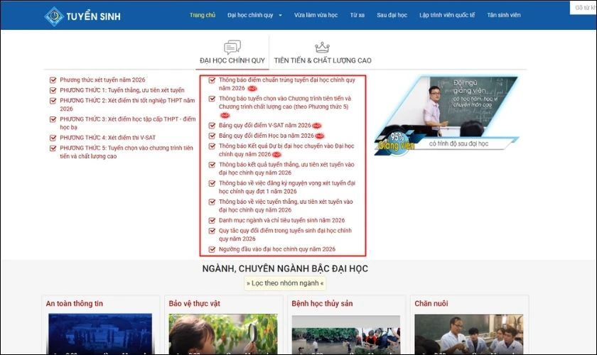 Các bước tra cứu kết quả trên website trường