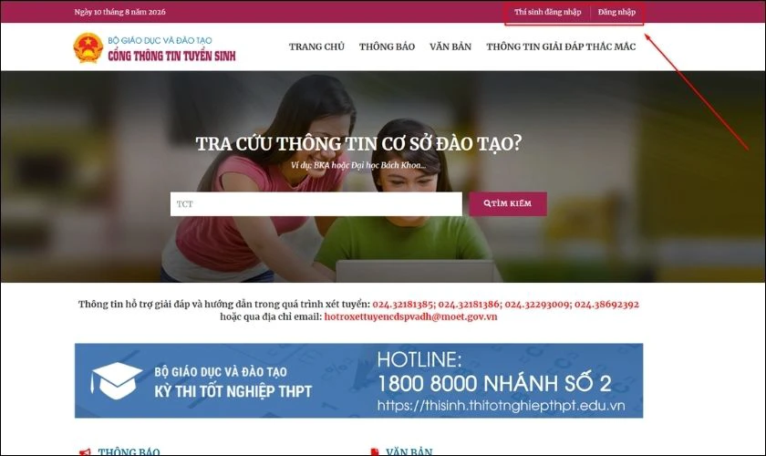 Tra cứu kết quả trên hệ thống Bộ GD&ĐT