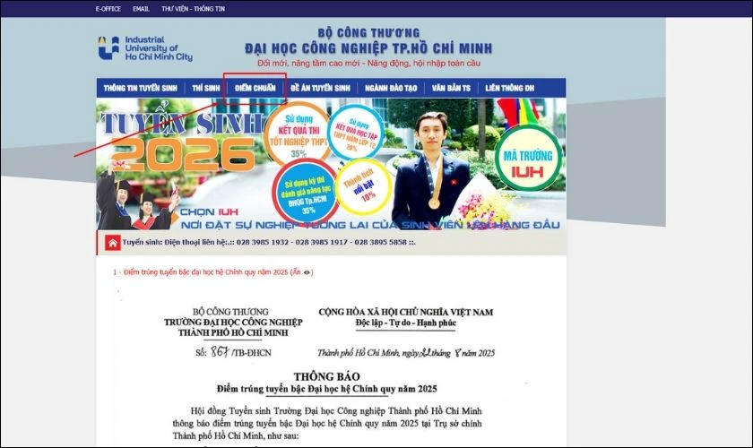 Cách tra cứu điểm chuẩn Đại học Công nghiệp TP.HCM 2026