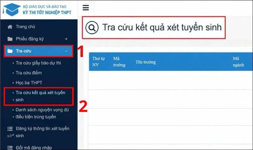Tra cứu trên Hệ thống hỗ trợ tuyển sinh chung của Bộ GD&ĐT