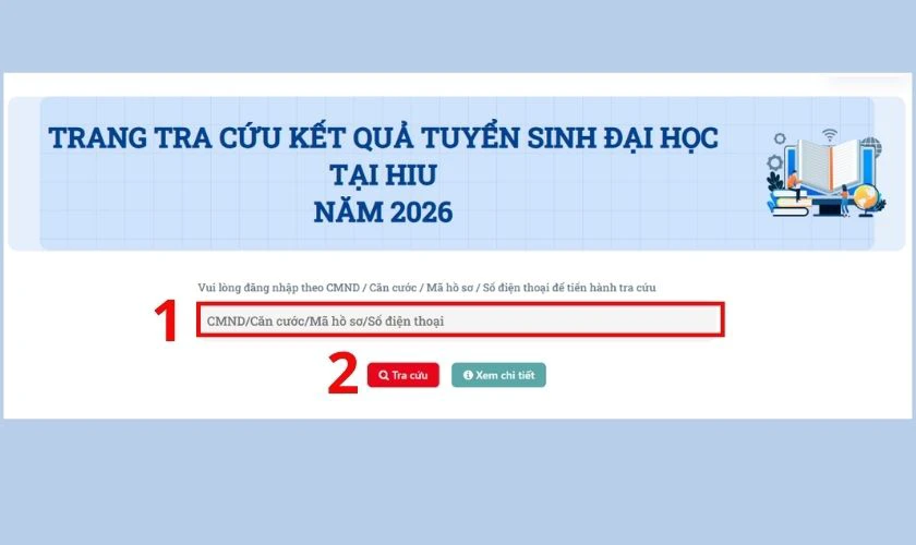 Nhập các thông tin tra cứu điểm chuẩn HIU
