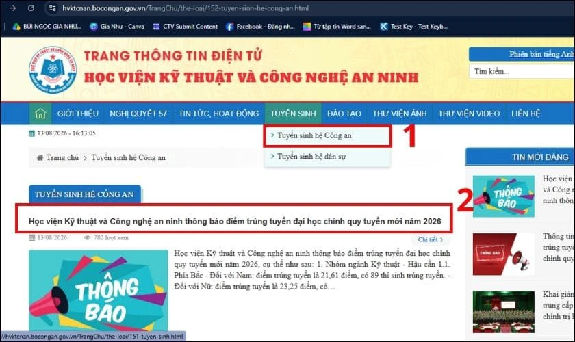 Chọn hệ thí sinh đăng ký