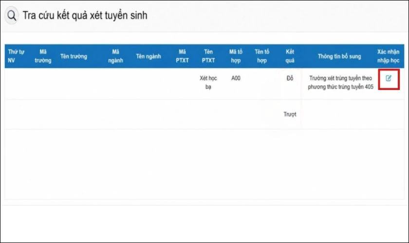 Xác nhận nguyện vọng nhập học