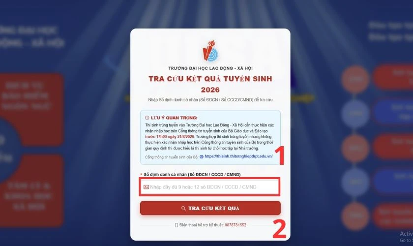 Nhập một trong số các thông tin như số định danh cá nhân