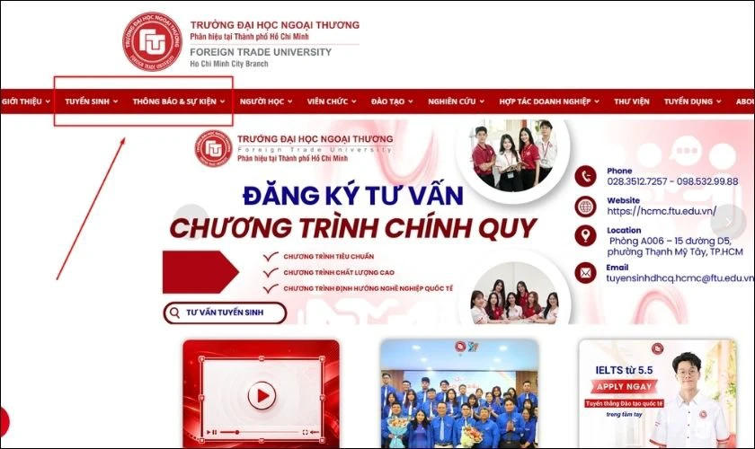Tra cứu trên website Đại học Ngoại thương
