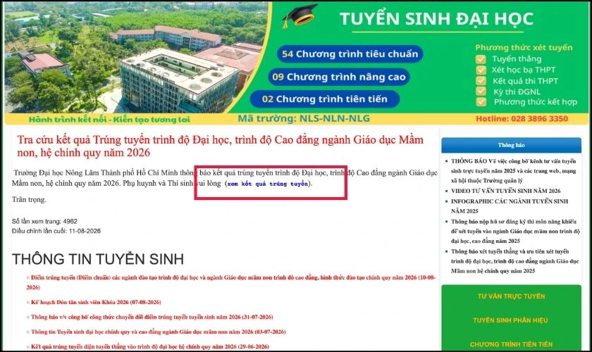 Cách tra cứu điểm chuẩn Đại học Nông Lâm 2026 chính xác