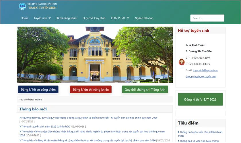 Cách tra cứu điểm chuẩn Đại học Sài Gòn 2026 và xác nhận nhập học