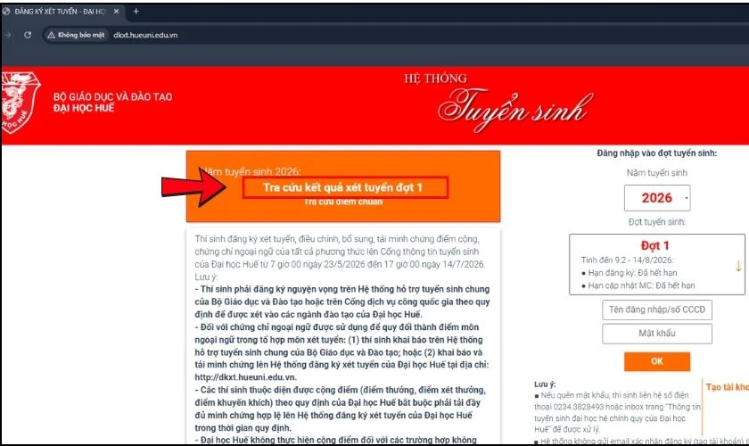 Tra cứu kết quả xét tuyển đợt 1