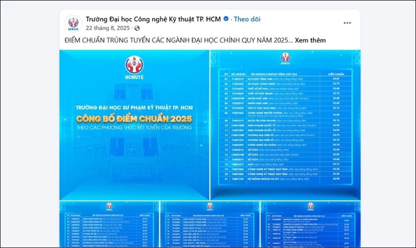 Tra cứu qua fanpage chính thức của trường