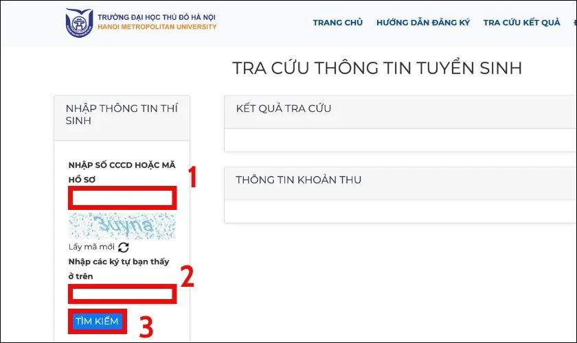Thí sinh tiến hành điền chính xác các thông tin