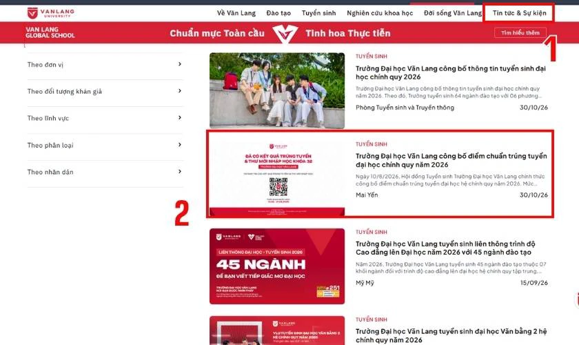 Cách tra cứu điểm chuẩn Đại học Văn Lang 2026