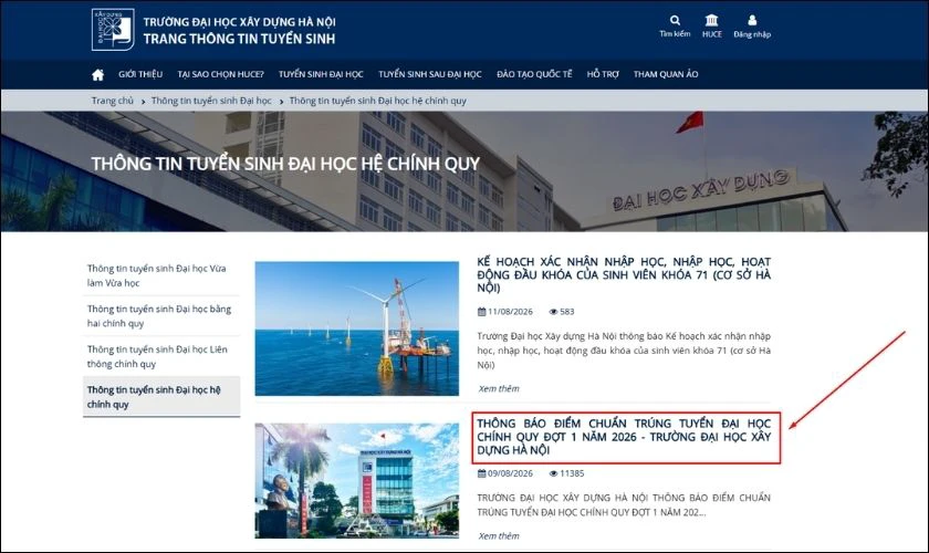 Tra cứu trên cổng tuyển sinh của trường