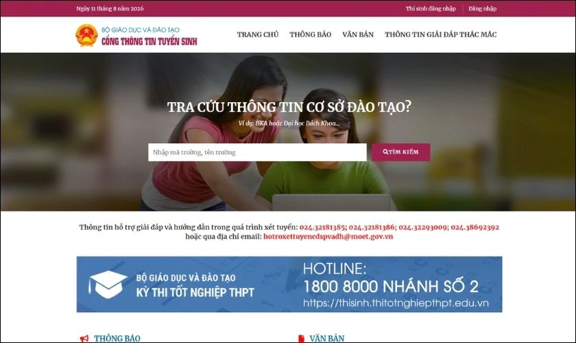 Tra cứu trên Hệ thống hỗ trợ tuyển sinh chung của Bộ GD&ĐT