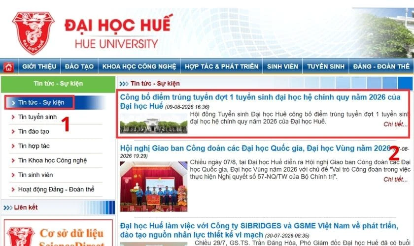 Tra cứu trên cổng tuyển sinh Đại học Huế