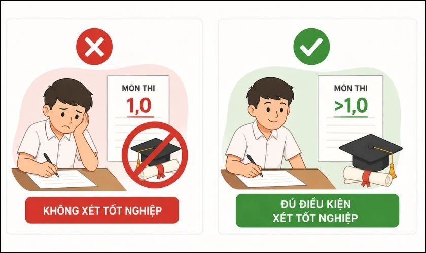 Điểm liệt có được xét tốt nghiệp THPT 2026 không?
