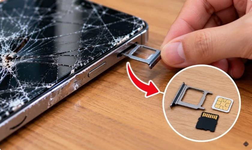 Tháo SIM và thẻ nhớ nếu có thể