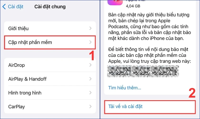 Tiếp theo bạn nhấn chọn Cập nhật phần mềm