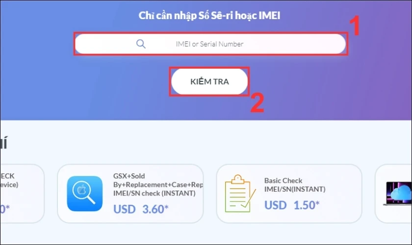 Nhập số IMEI hoặc Serial iPhone của bạn