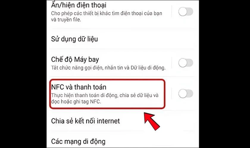 Tìm mục NFC hoặc NFC và thanh toán