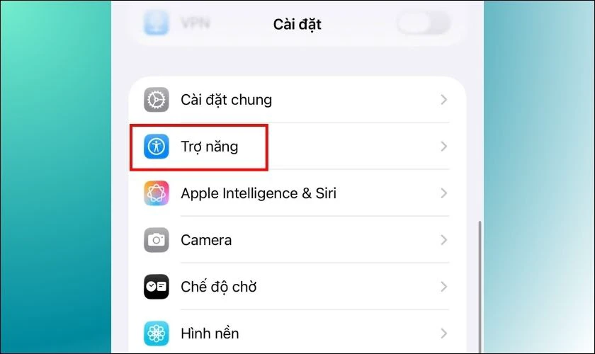Mở ứng dụng Cài đặt trên iPhone, chọn vào mục Trợ năng