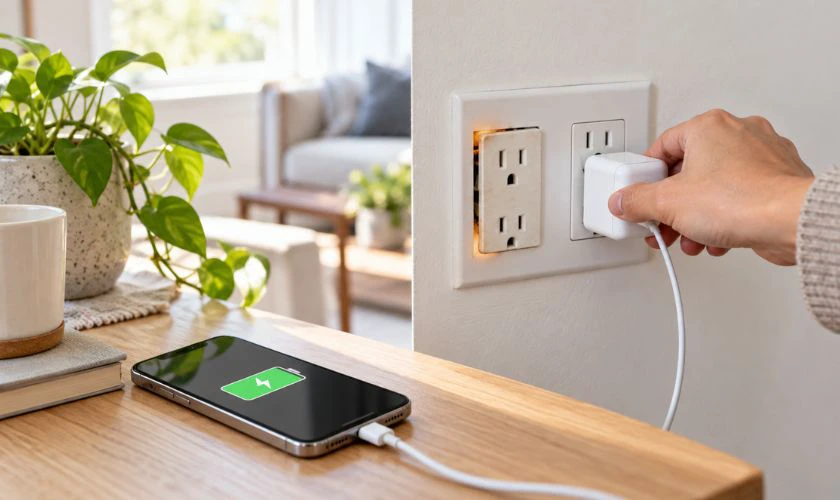 Kiểm tra nguồn điện trong nhà nếu thấy điện thoại không nhận sạc