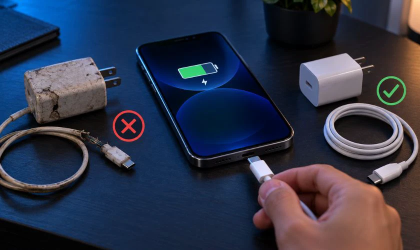 Đổi cáp sạc và củ sạc khác