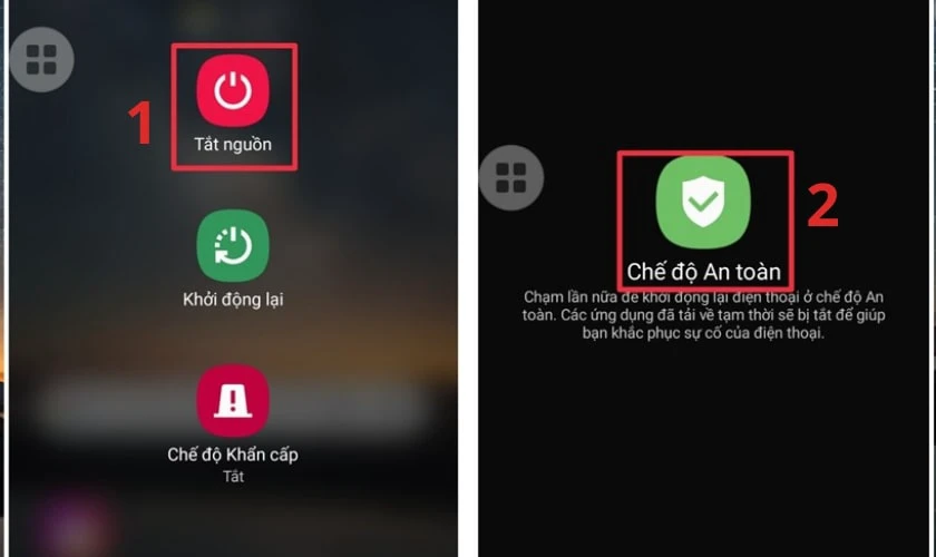 Bật chế độ an to&agrave;n để khắc phục lỗi Samsung b&aacute;o sạc nhưng kh&ocirc;ng v&agrave;o pin