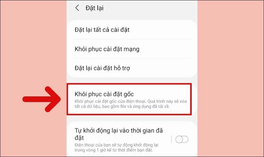 Chọn Kh&ocirc;i phục c&agrave;i đặt gốc