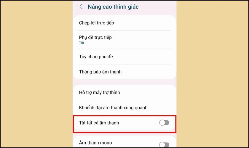 Tắt chế độ Tắt tất cả âm thanh