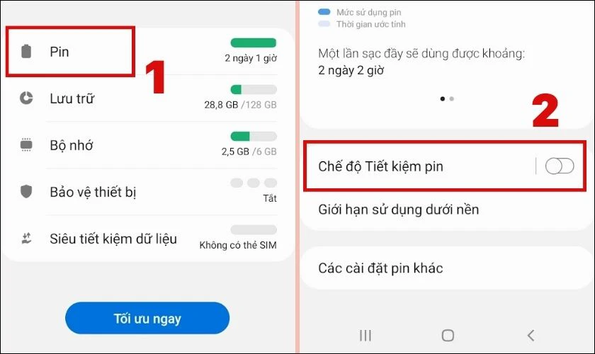 Ấn nút tắt Chế độ Tiết kiệm pin