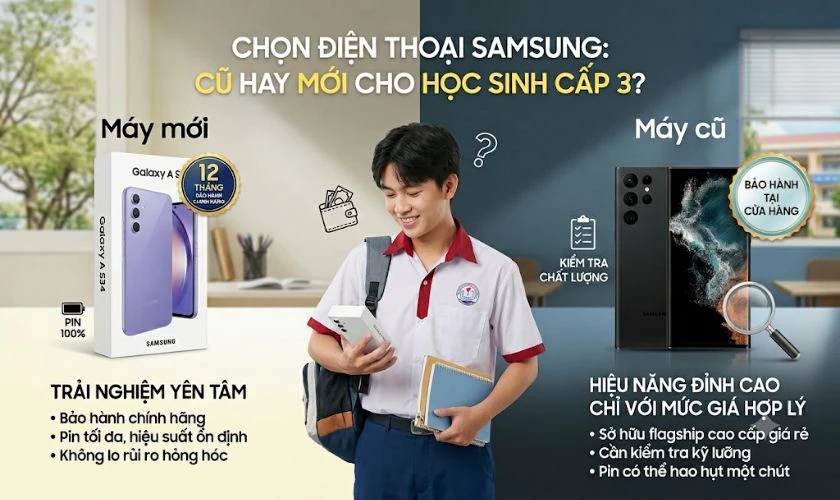 Điện thoại Samsung cho học sinh cấp 3 nên mua hàng cũ hay mới?