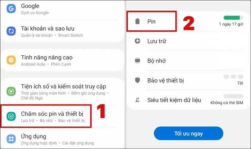 Bật t&iacute;nh năng sạc nhanh tr&ecirc;n điện thoại