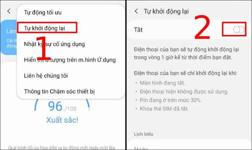 Kiểm tra tính năng tự động khởi động lại trên điện thoại