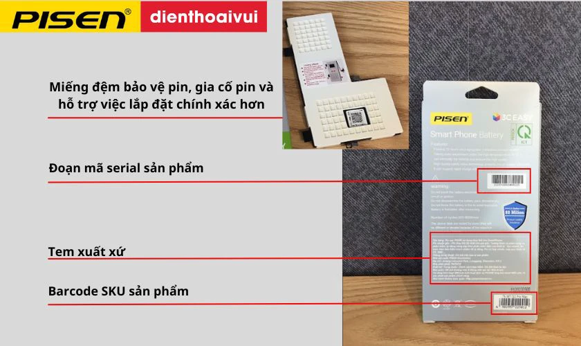 Hướng dẫn kiểm tra pin Pisen ch&iacute;nh h&atilde;ng mặt sau hộp