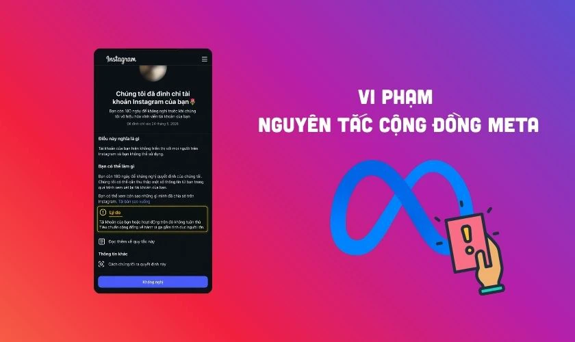 Đình chỉ tài khoản Instagram do đâu? Vi phạm Nguyên tắc cộng đồng của Meta