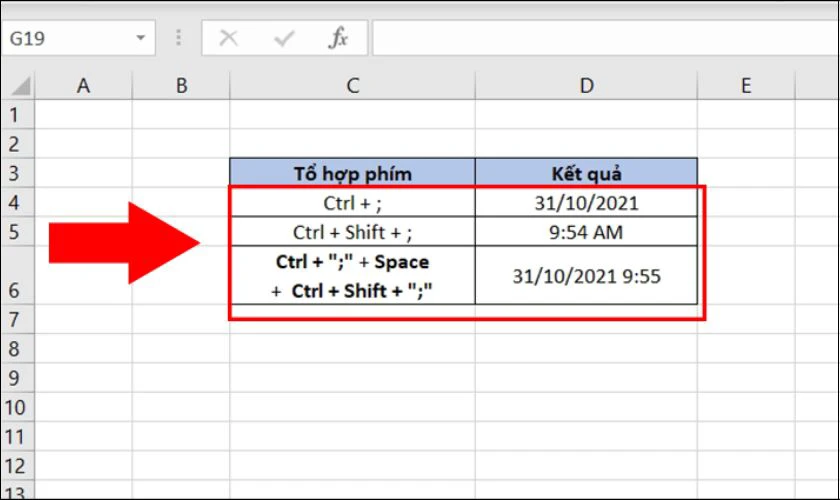 Định dạng ngày tháng năm trong Excel bằng phím tắt